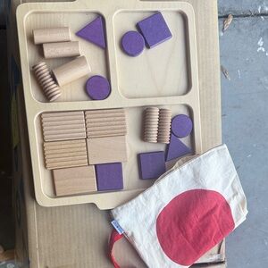 Natural Wooden Shape Sorting Set with Purple Pieces